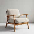Fauteuil de salon écru et marron 70 x 75 x 82 cm en polyester et bois massif forme rectangulaire