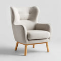 Fauteuil à oreilles beige 76 x 82 x 105 cm en polyester et chêne massif forme enveloppante