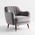 Fauteuil de salon en velours polyester gris à accoudoirs forme arrondie 78 x 80 x 86 cm pieds en hêtre massif