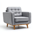 Fauteuil de salon capitonné gris 90 x 85 x 88 cm en polyester avec pieds en hévéa massif forme rectangulaire