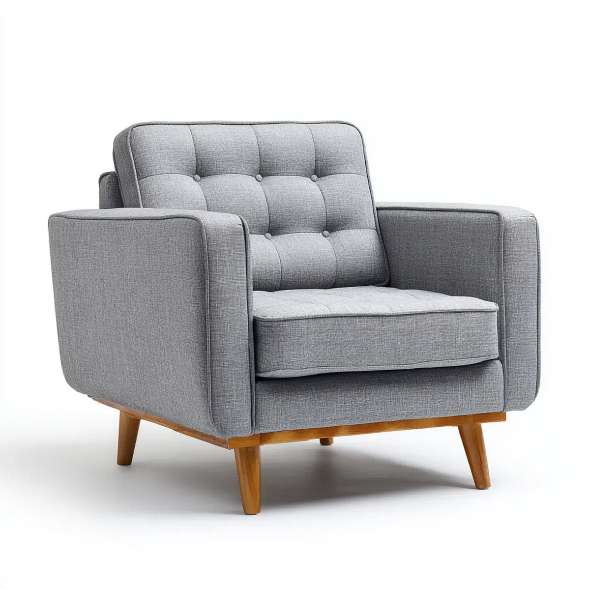 Fauteuil de salon capitonné gris 90 x 85 x 88 cm en polyester avec pieds en hévéa massif forme rectangulaire