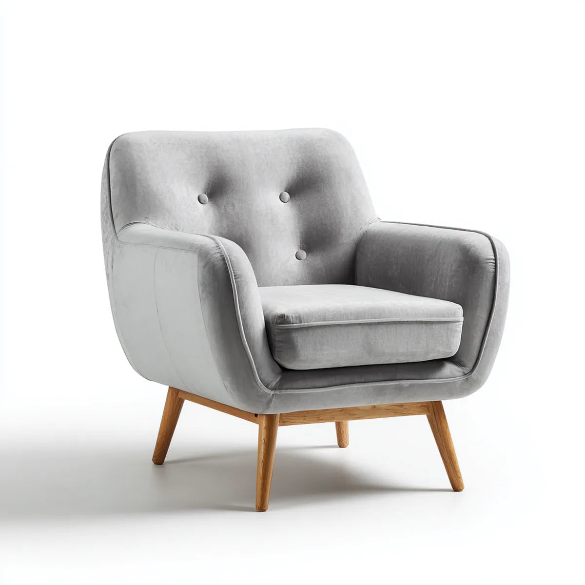 Fauteuil lounge gris clair en velours de polyester avec pieds en bois massif 76 x 78 x 85 cm