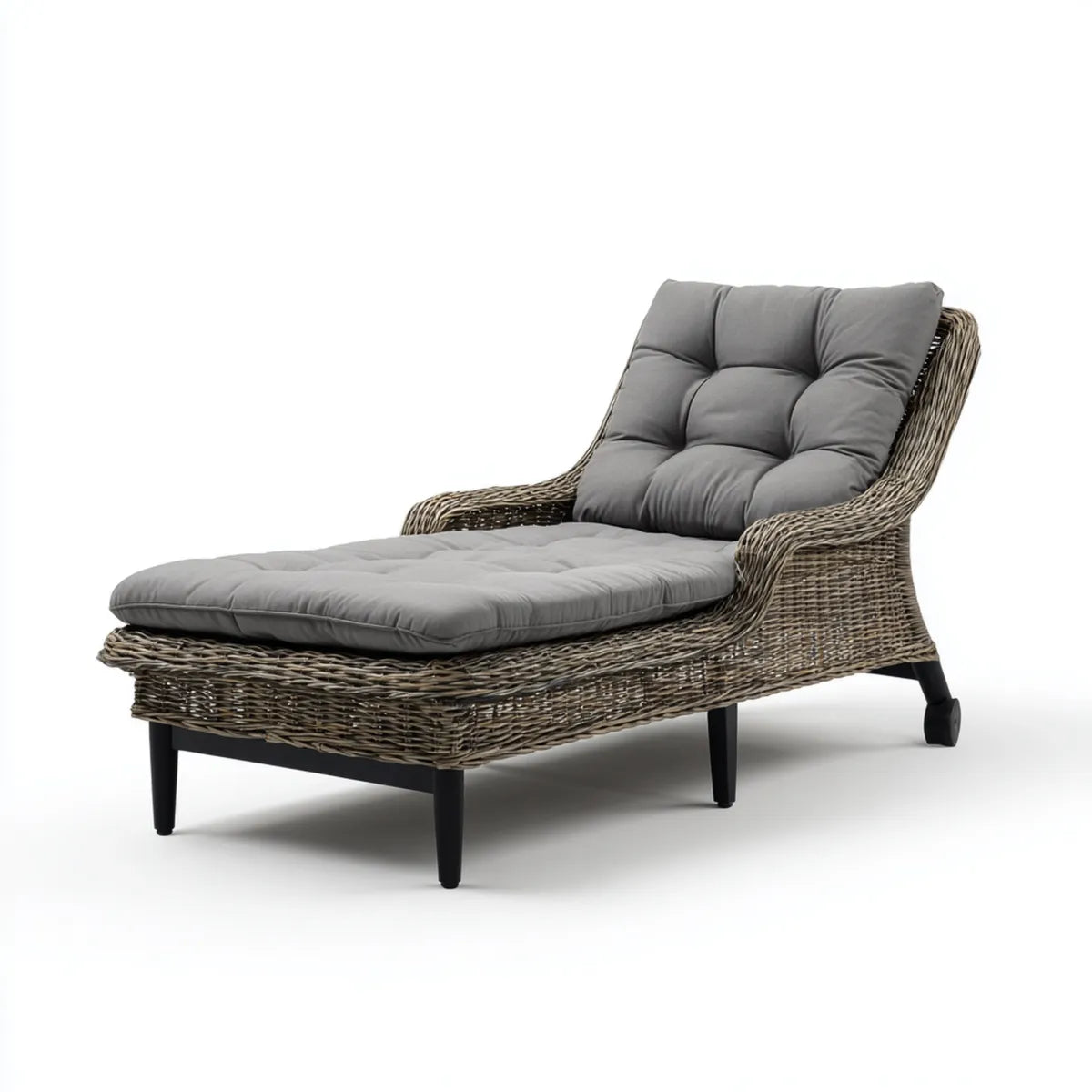 Chaise longue de jardin gris avec roulettes 165 x 72 x 88 cm en résine tressée PE et acier