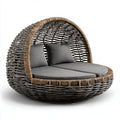 Bain de soleil double rond gris et brun en polyéthylène tressé 180 x 150 x 155 cm