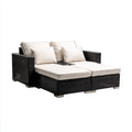 Lot de 2 bains de soleil doubles noirs avec coussins crème en résine tressée PE 196 x 130 x 63 cm
