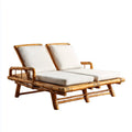 Bain de soleil double en bambou miel avec coussins blancs rectangulaire 200 x 130 x 90 cm