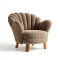 Fauteuil coquille en polyester bouclette taupe 78 x 75 x 80 cm pieds en hévéa massif