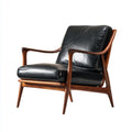 Fauteuil de salon noir et noyer en similicuir PU avec structure en bois massif 68 x 78 x 82 cm