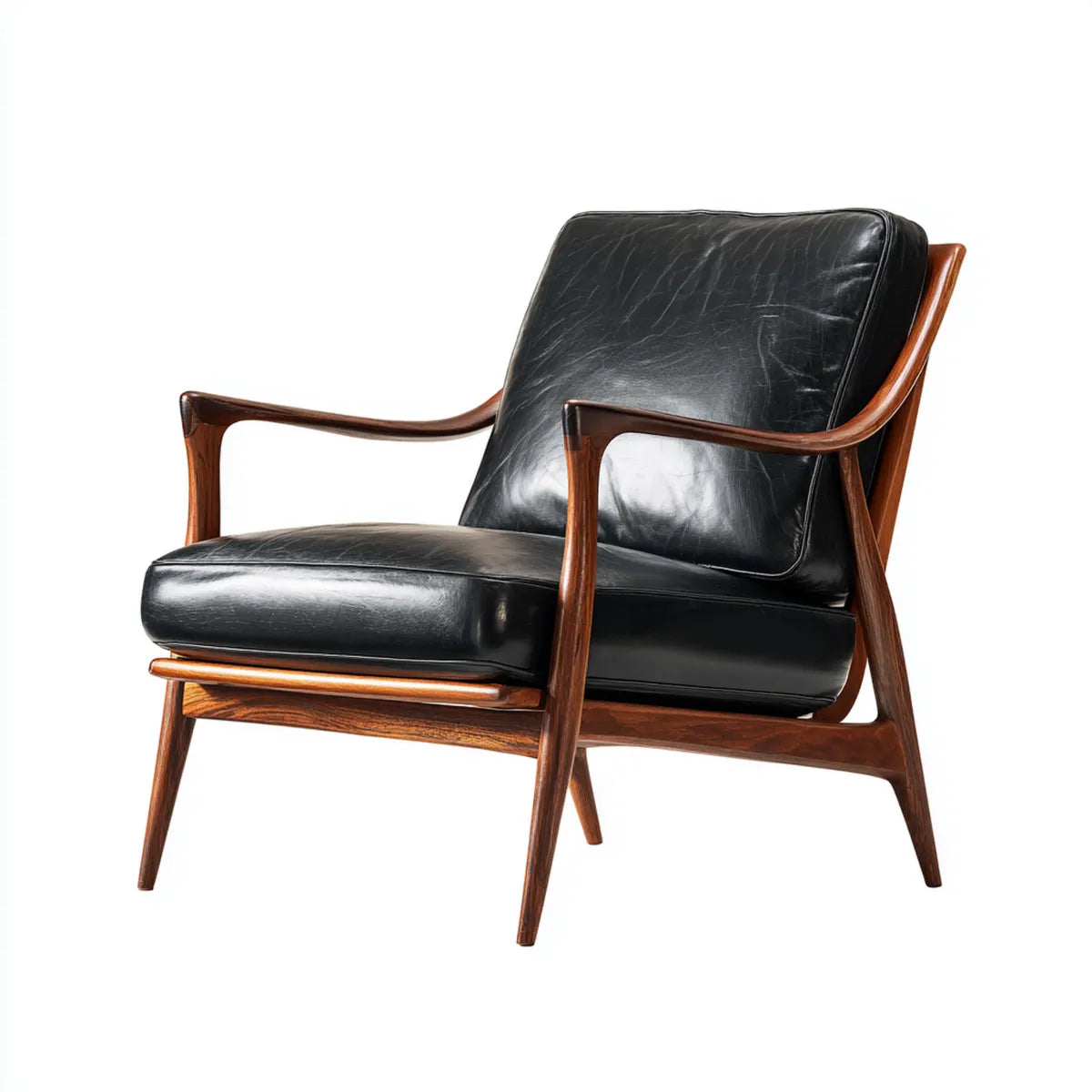Fauteuil de salon noir et noyer en similicuir PU avec structure en bois massif 68 x 78 x 82 cm