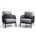Lot de 2 fauteuils de salon gris et noir en corde PE avec coussins 68 x 75 x 82 cm