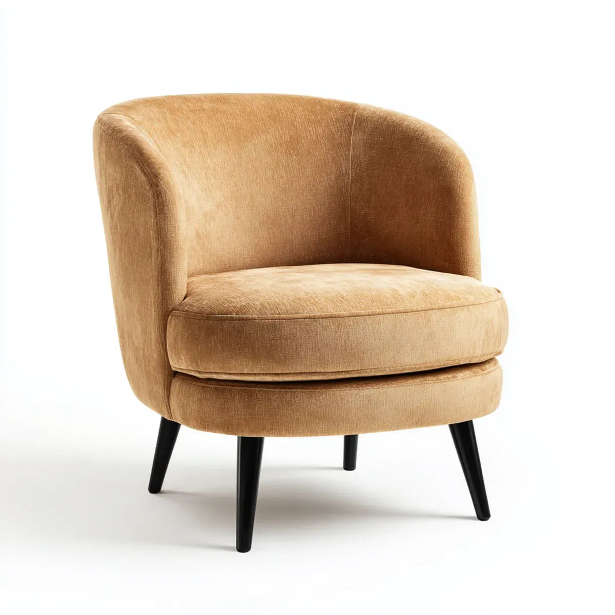 Fauteuil lounge ocre en velours de polyester forme arrondie 74 x 72 x 78 cm