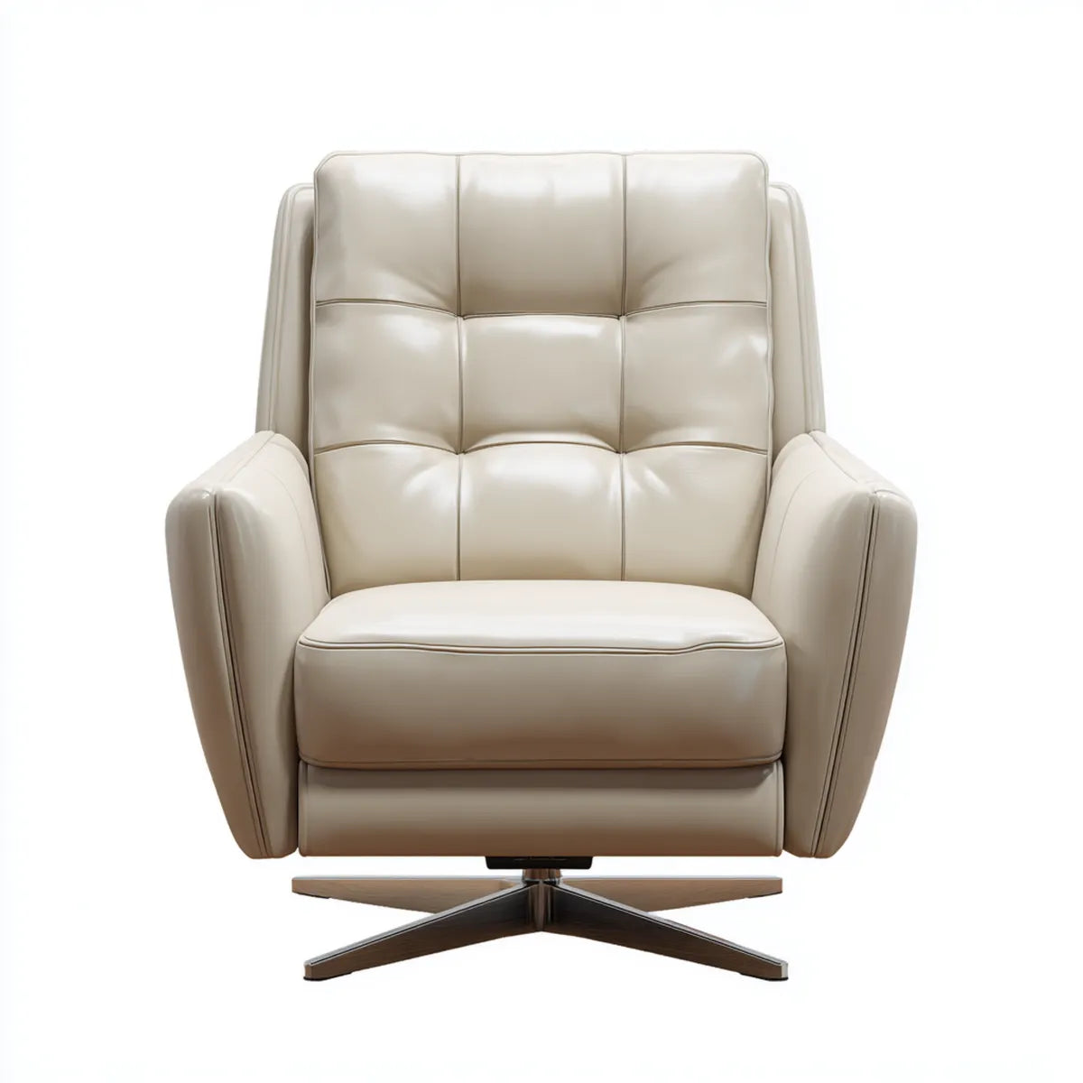 Fauteuil pivotant de salon beige en similicuir PU forme enveloppante 85 x 90 x 105 cm